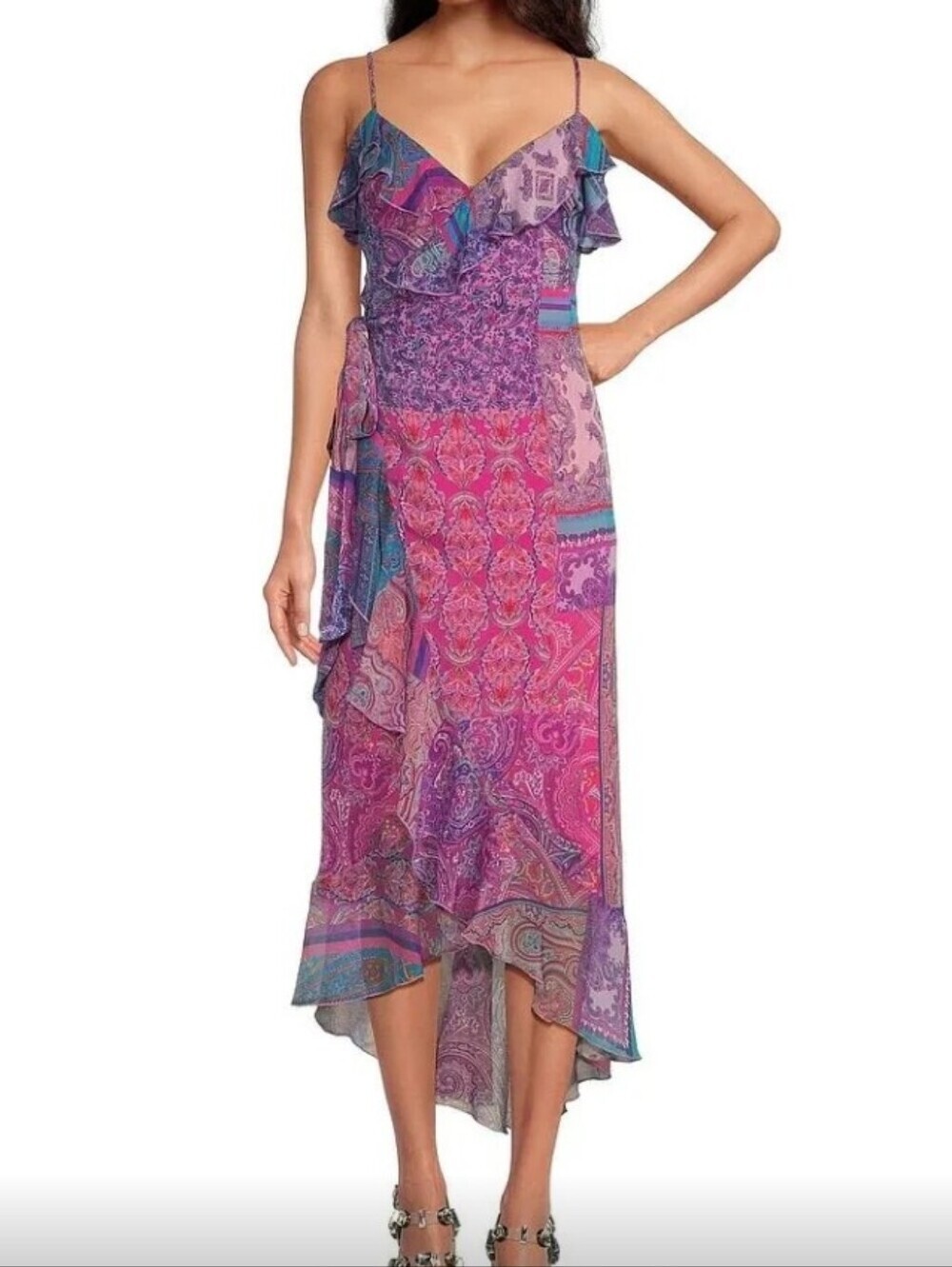 NEW DANNIJO x Gianni Bini Isabella Printed V-Neck Sleeveless Ruffle Dress XS